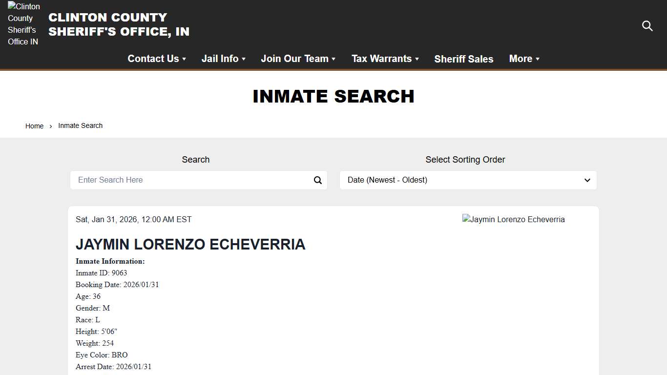 Inmate Search Clinton County Sheriff’s Office IN